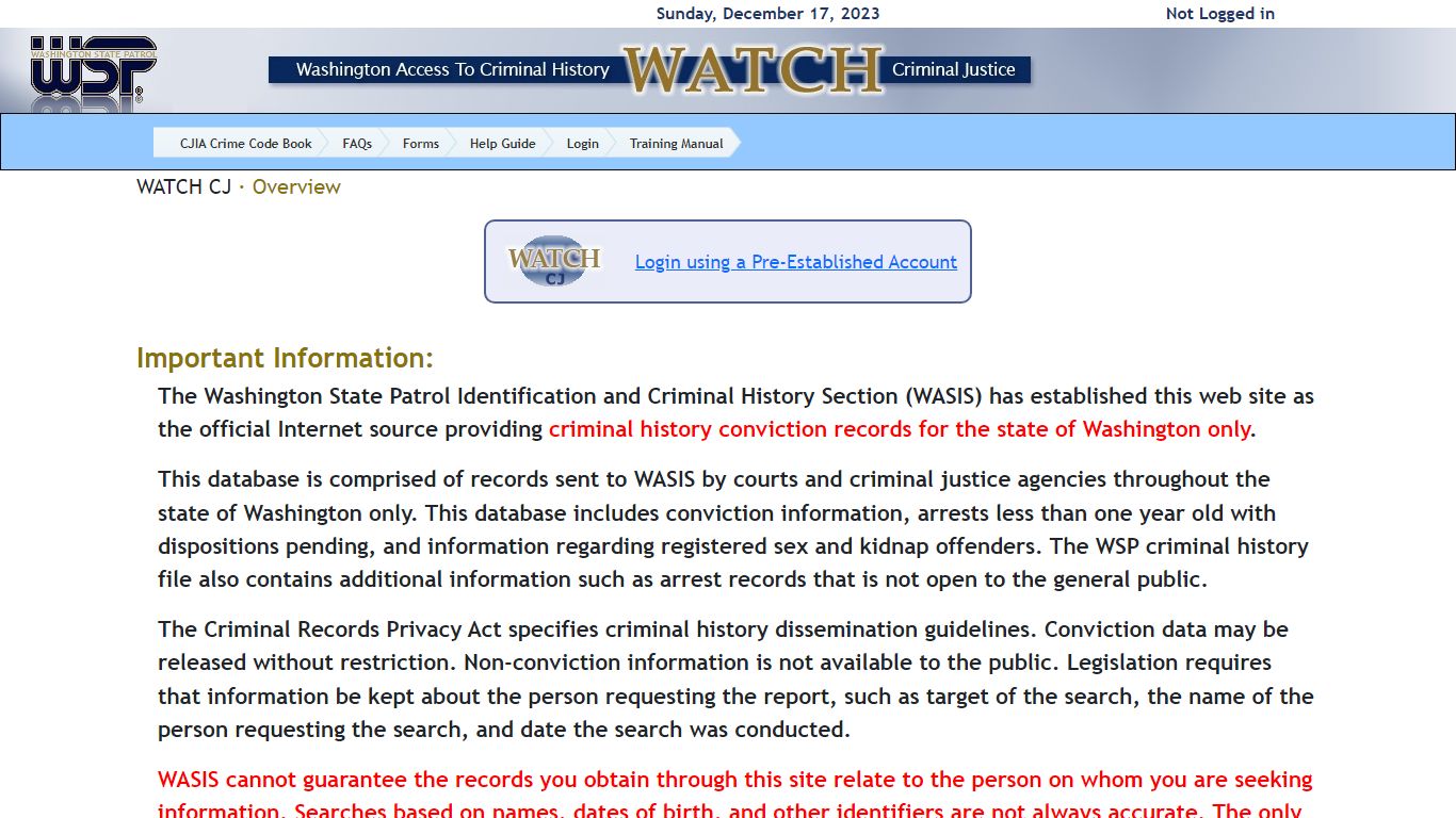 WATCH CJ Overview - Washington State Patrol